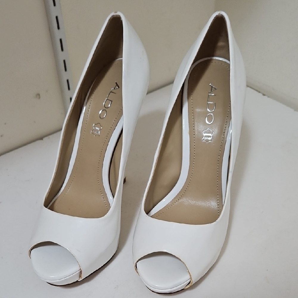 Aldo Elegant White Peep-Toe Heels